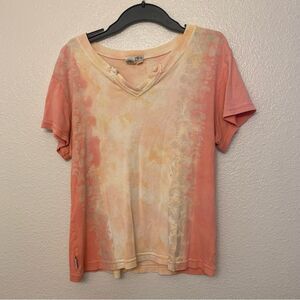 Gramicci Y2K Tie-dye v neck orange T-shirt tropical hawaii ringspun cotton L